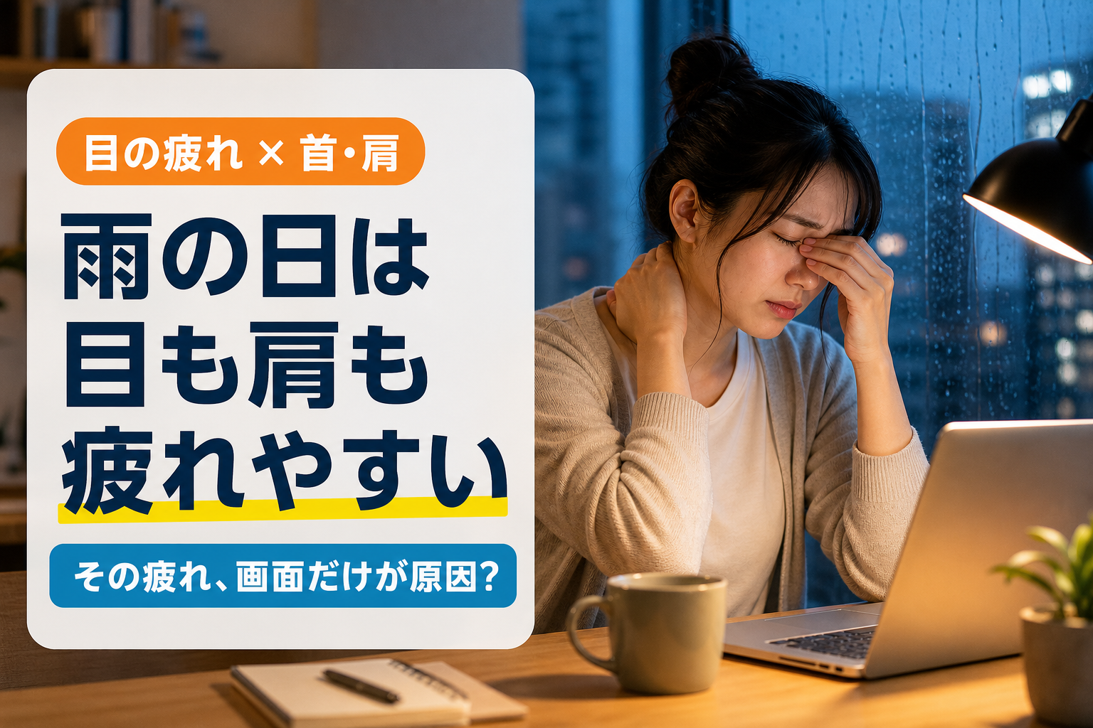 眼精疲労と首・肩のこりはなぜ同時に起こる?知っておきたい関係